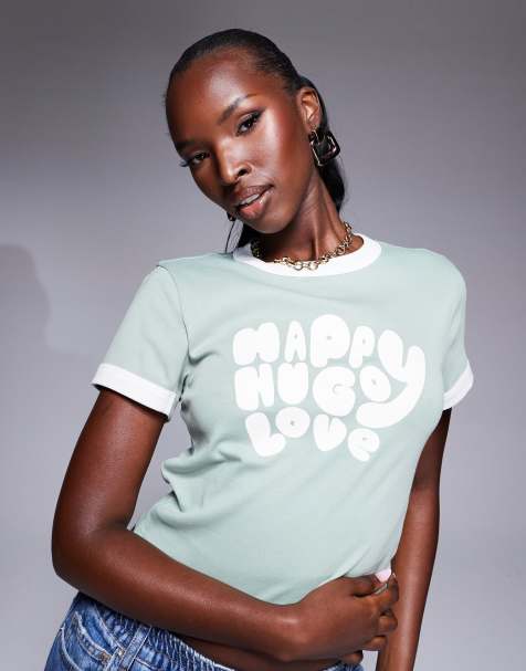 HUGO Blue – Dalia – Knapp geschnittenes Ringer-T-Shirt in Hellgrün - view 1