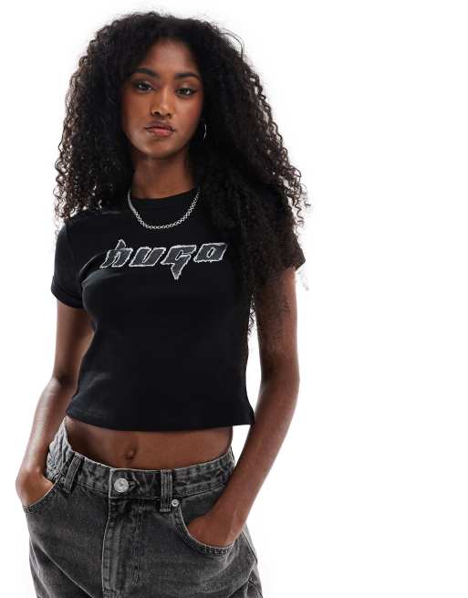 HUGO Blue - Dalia - T-shirt nera taglio corto