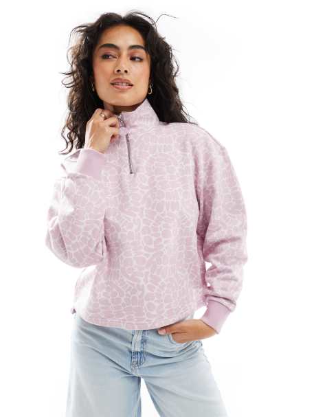 HUGO Blue dantasia half zip sweatshirt in pink with all over print - view 1