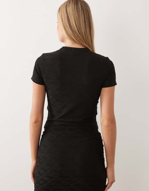 HUGO Blue - Dappless - Crop top d'ensemble à imprimé logo - Noir, 4 de 4