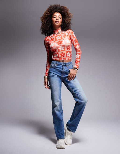 HUGO Blue dasori floral print long sleeve mesh top