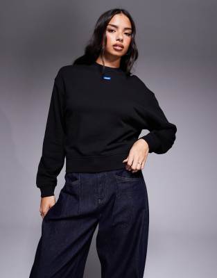 Hugo Blue Delessa Central Logo Sweatshirt In Black