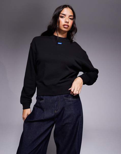 HUGO BLUE Delessa central logo sweatshirt in black - view 1