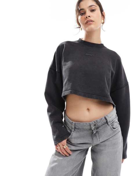 Hugo Blue Derissa cropped sweatshirt in black - view 1