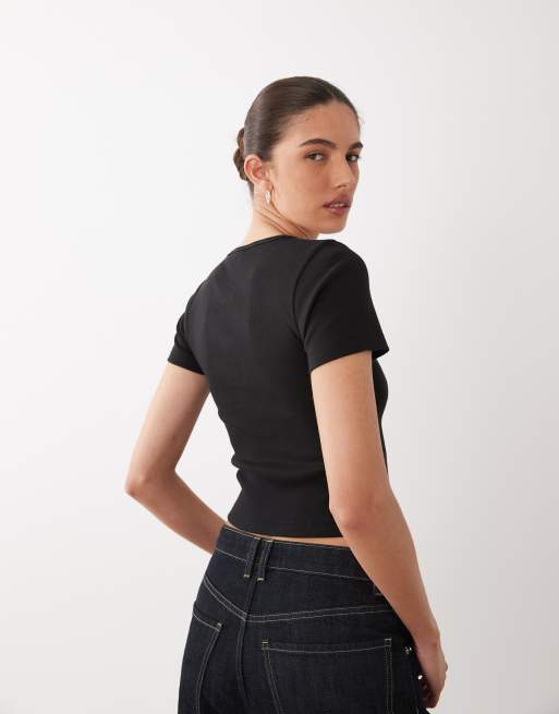 HUGO Blue diheart keyhole crop top in black, 4 of 4