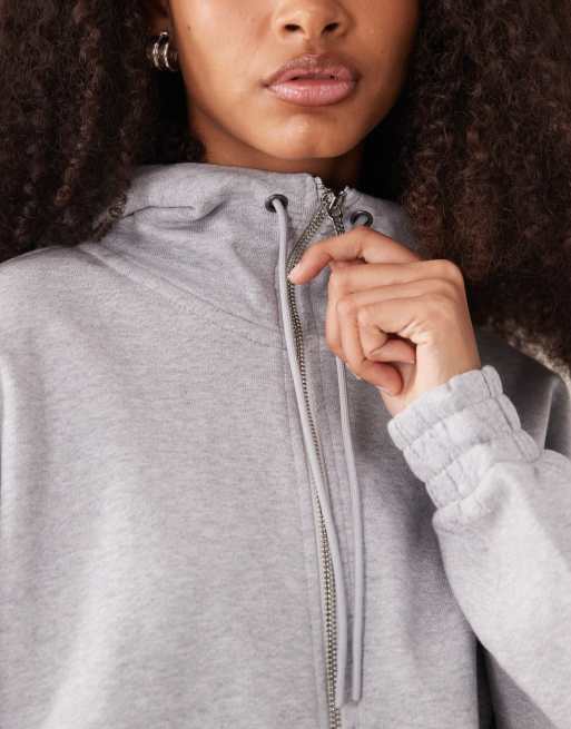 HUGO Blue dolpie cropped zip through hoodie in grey (part of a set), 3 of 4