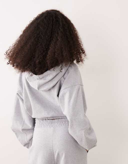 HUGO Blue dolpie cropped zip through hoodie in grey (part of a set), 4 of 4