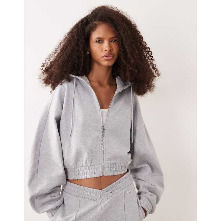 HUGO Blue dolpie cropped zip up hoodie in gray - part of a set | ASOS