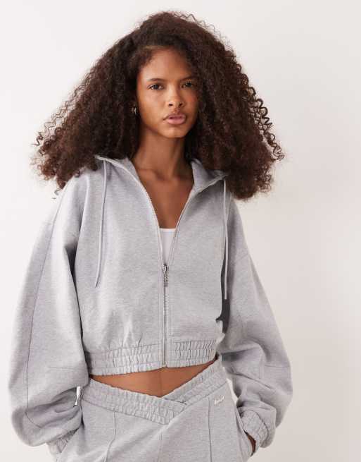 HUGO Blue dolpie cropped zip up hoodie in gray - part of a set | ASOS