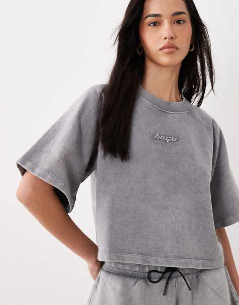 HUGO Blue dorlina chest logo relaxed fit co-ord sweatshirt in grey - view 1