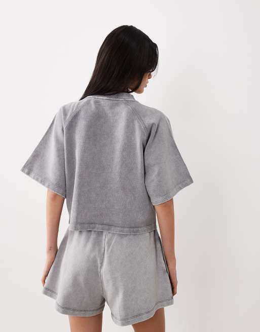 HUGO Blue dorlina chest logo relaxed fit co-ord sweatshirt in grey, 4 of 4