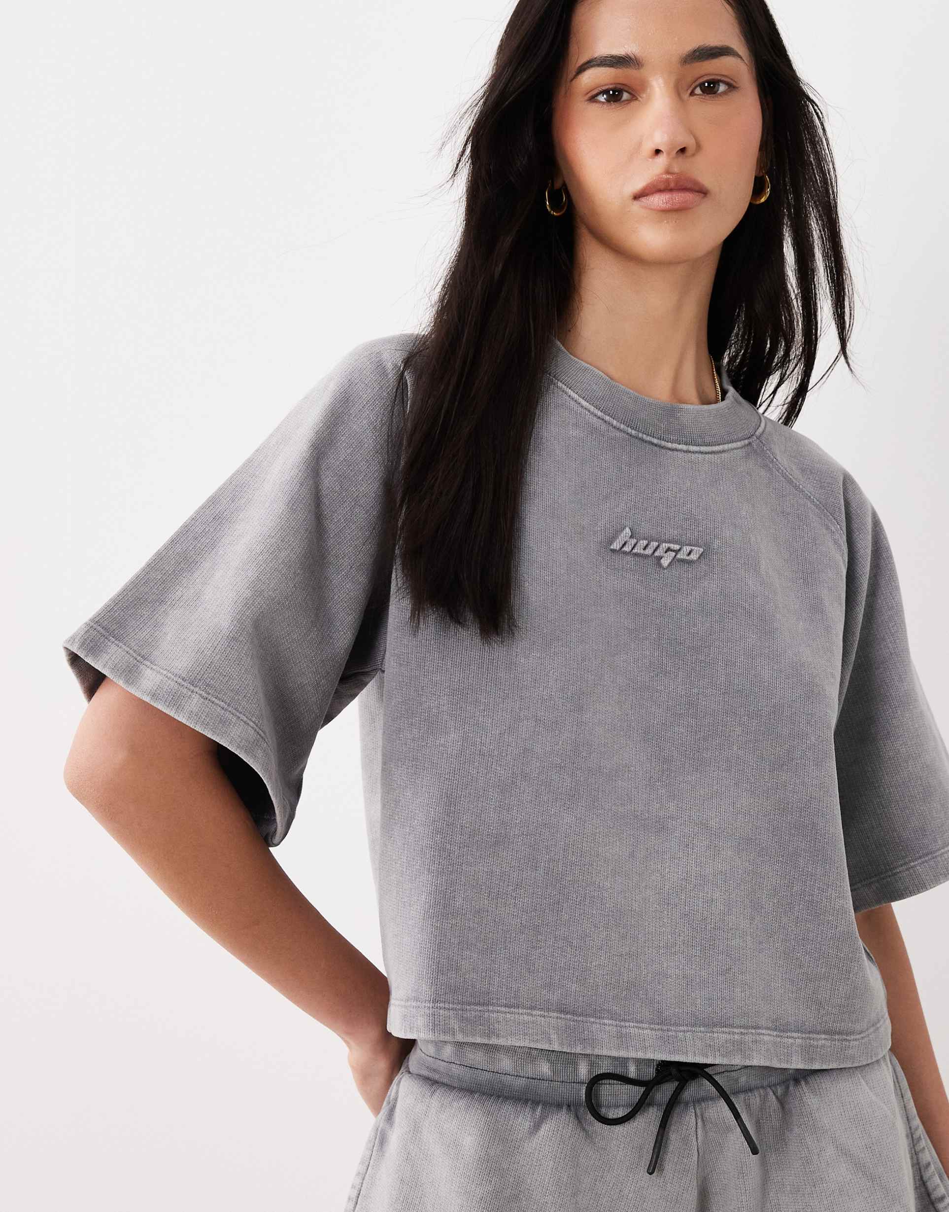 hugo blue dorlina chest logo relaxed fit sweatshirt in gray - part of a set
