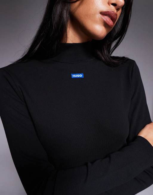 HUGO Blue - Easy - Sort og langærmet top i slim fit med centralt logo, 2 af 4