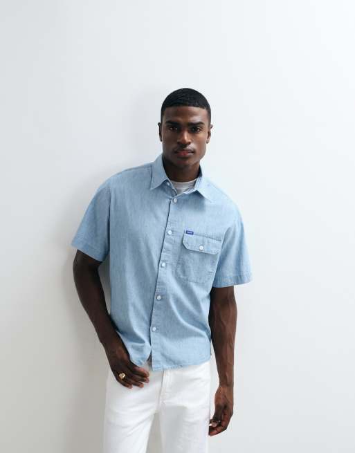HUGO Blue Ebaffino oversized shirt in light blue, 2 of 5