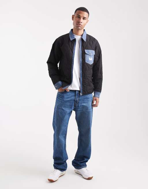 HUGO Blue - Ebey - Veste chemise décontractée effet matelassé avec détails en denim - Noir, 2 de 5