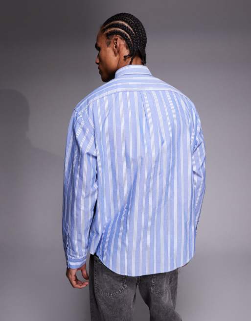 HUGO Blue – Ebill – Niebieska koszula oversize w paski, 3 z 5