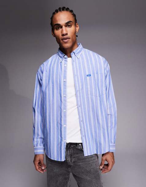 HUGO BLUE Ebill oversized striped shirt in blue - view 1