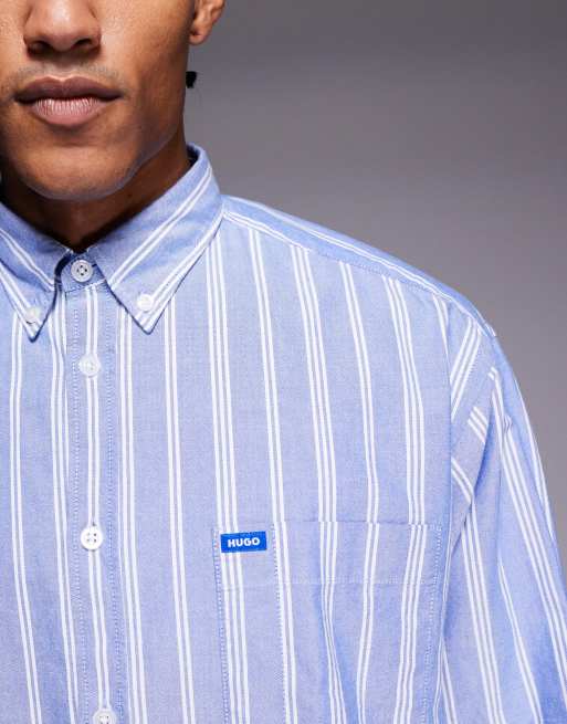 HUGO BLUE Ebill oversized striped shirt in blue, 5 of 5
