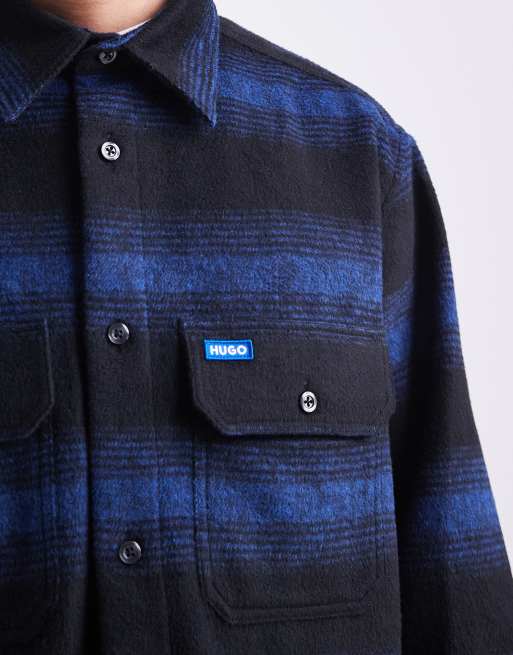HUGO BLUE – Ebolt – Blå, randig, fluffig overshirt i oversize, 5 av 5