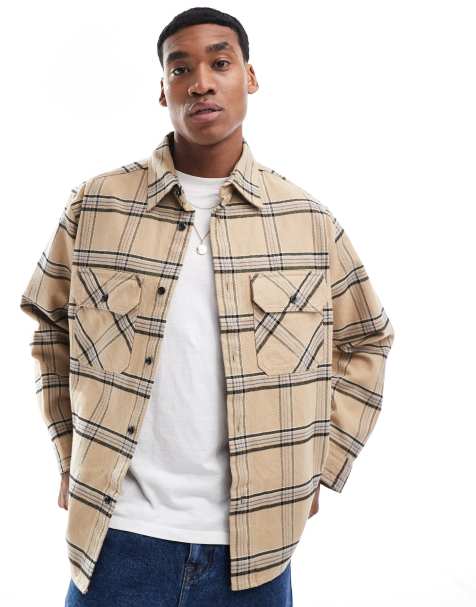 HUGO Blue - Ebolt - Camicia oversize in flanella beige e blu a quadri - view 1
