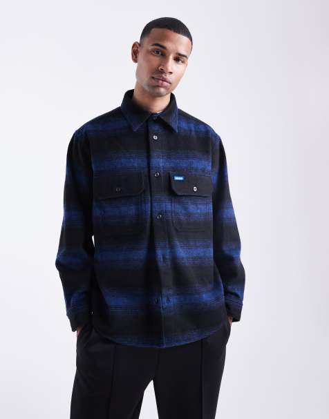 HUGO BLUE - Ebolt - Mellemblå vamset oversized overskjorte med striber - view 1