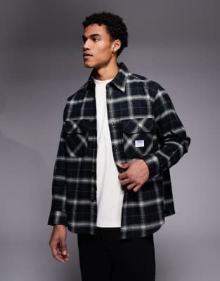 Hugo Blue Ebolt Oversized Fit Check Shirt In Black