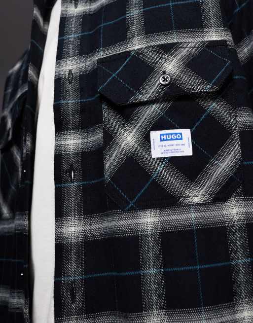 HUGO BLUE Ebolt oversized fit check shirt in black, 5 of 5