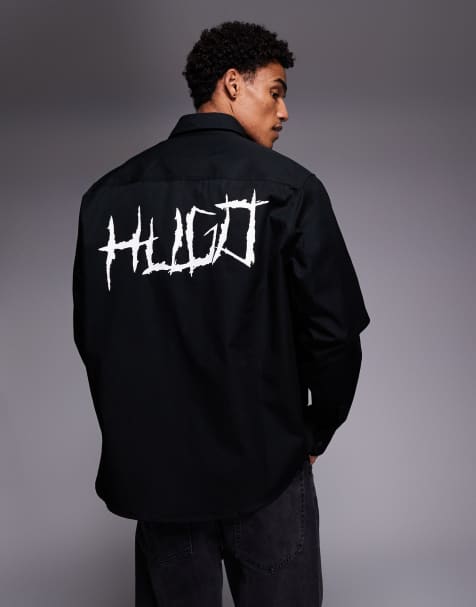 HUGO BLUE Ebolt oversized fit shirt in black - view 1