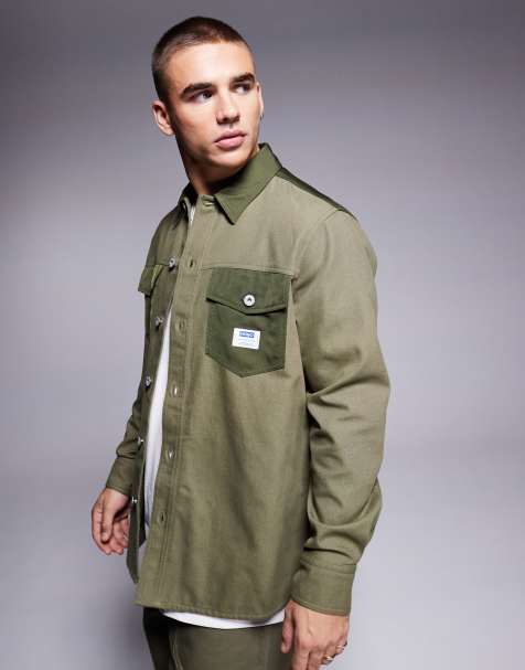 HUGO BLUE Ebrido contrast pocket overshirt in green (part of a set) - view 1