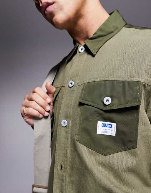 HUGO Blue – Ebrido – Hemdjacke in Grün mit farblich abgesetzten Brusttaschen, Kombiteil, 3 von 4