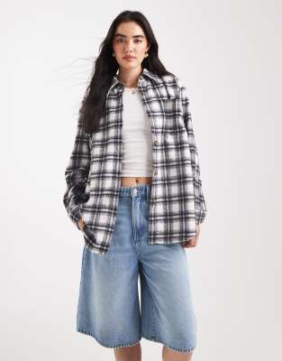 Hugo Blue HUGO BLUE Ecristy check oversized fit shirt in off white