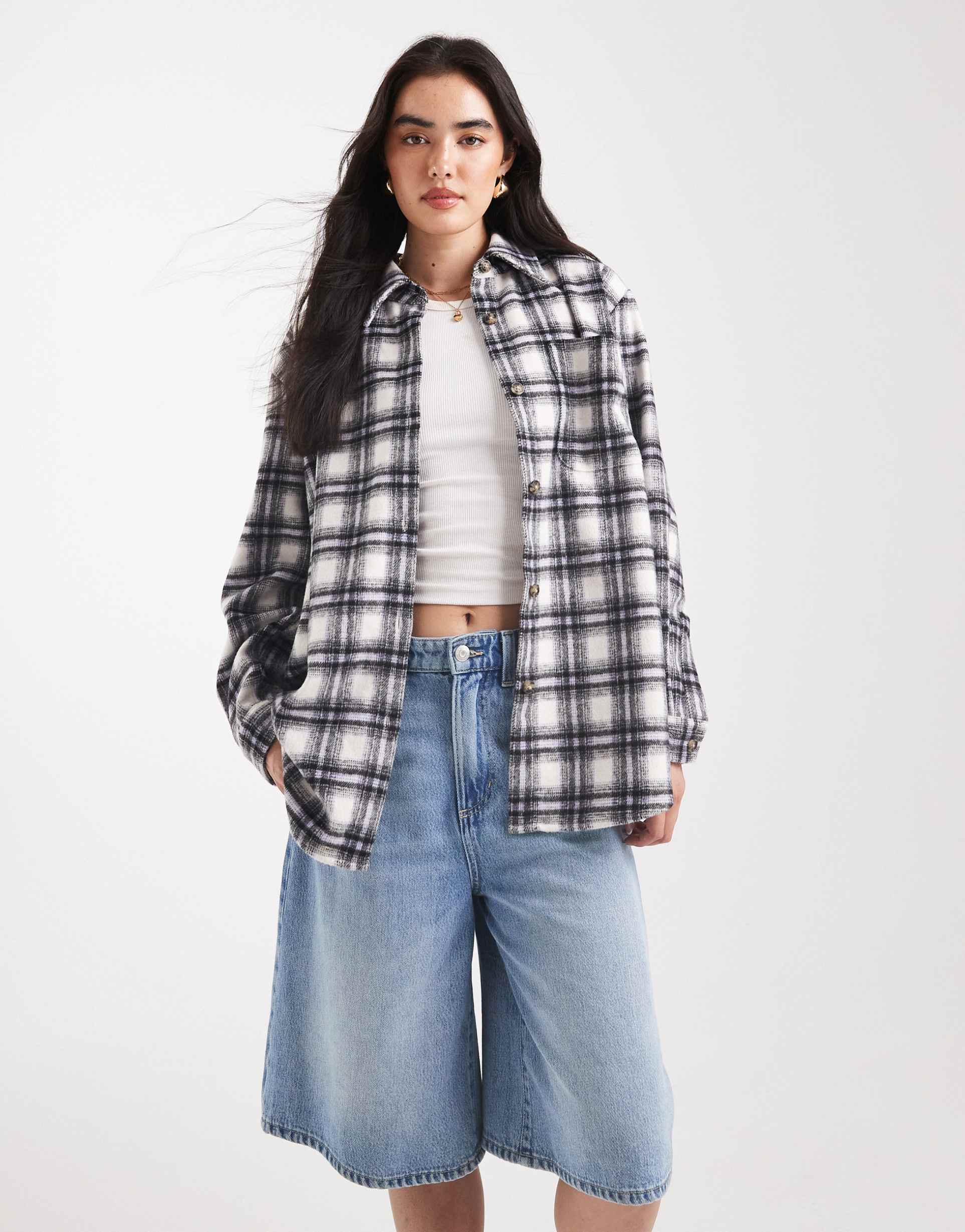 hugo blue ecristy plaid oversized fit shirt in off white