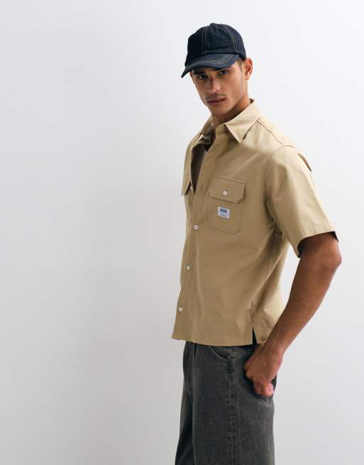 HUGO Blue Ekyno oversized shirt in beige, 2 of 5