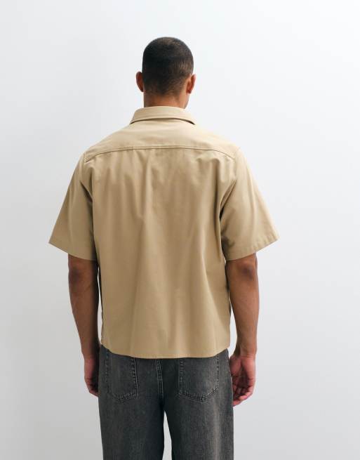 HUGO Blue Ekyno oversized shirt in beige, 5 of 5