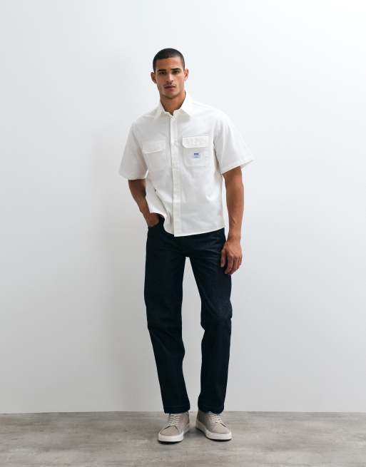 HUGO Blue Ekyno oversized shirt in white, 3 of 5