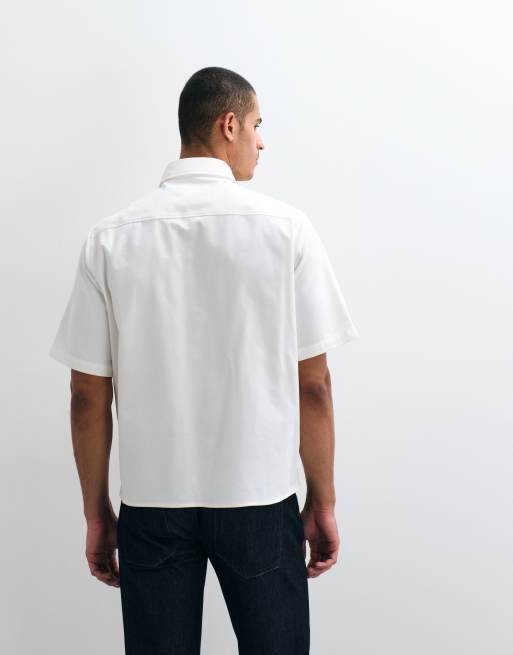 HUGO Blue Ekyno oversized shirt in white, 4 of 5