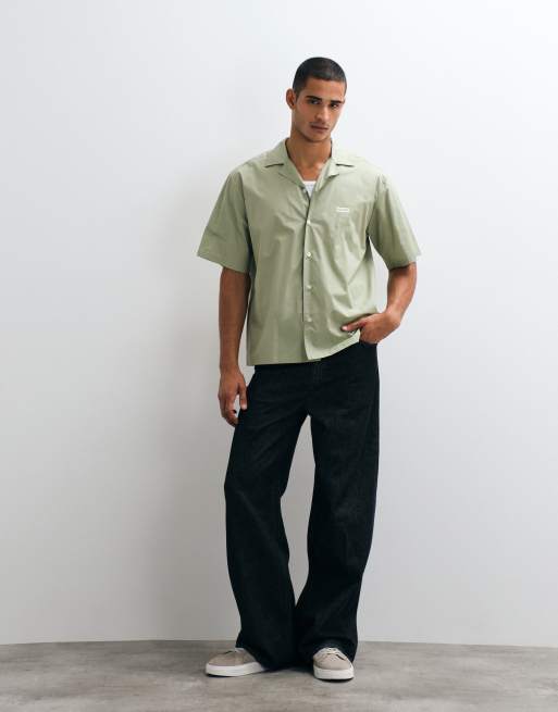 HUGO Blue Eligino relaxed fit revere collar shirt in mid green, 2 of 5