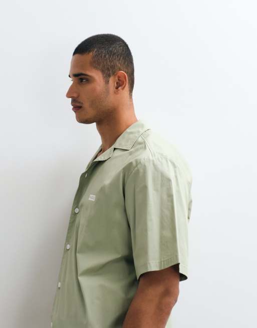 HUGO Blue Eligino relaxed fit revere collar shirt in mid green, 5 of 5