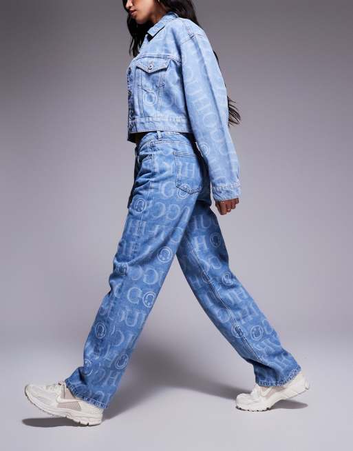 HUGO Blue Elyah all over print logo jeans in blue (part of a set), 2 of 5