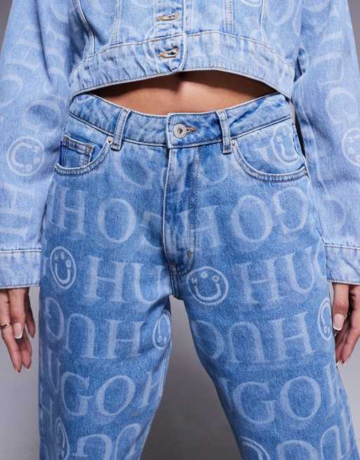 HUGO Blue Elyah all over print logo jeans in blue (part of a set), 5 of 5