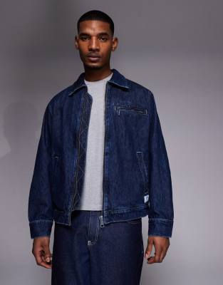 Hugo Blue Elzo Regular Fit Zip Through Denim Jacket In Blue