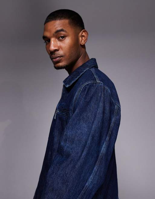HUGO BLUE Elzo regular fit zip through denim jacket in dark blue, 3 of 5
