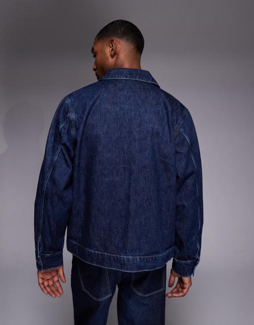 HUGO BLUE Elzo regular fit zip through denim jacket in dark blue, 4 of 5