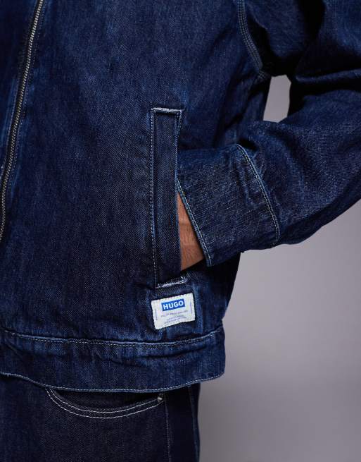 HUGO BLUE Elzo regular fit zip through denim jacket in dark blue, 5 of 5