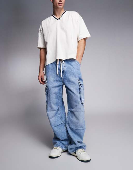 HUGO Blue - Enora - Jeans ampi color azzurro con coulisse in vita