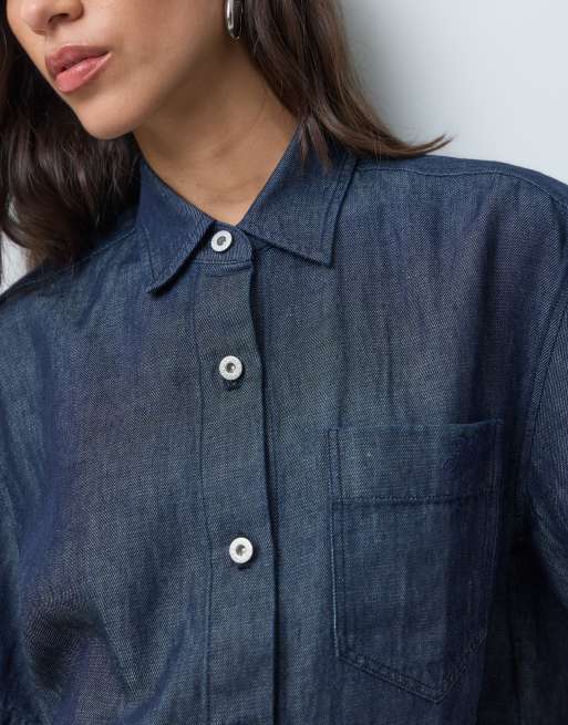 HUGO Blue erynn relaxed fit oversized shirt in navy, 2 of 4