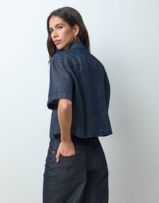 HUGO Blue erynn relaxed fit oversized shirt in navy, 4 of 4