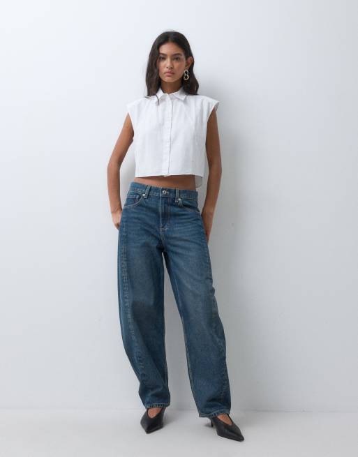 HUGO Blue estate cropped sleeveless shirt in white, 3 of 5