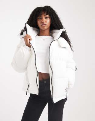 HUGO Blue - Farida - Pufferjacke in Weiß mit Kapuze