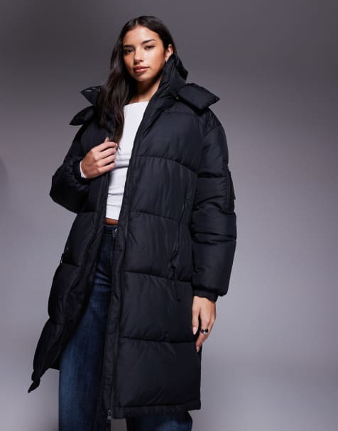 HUGO Blue – Faridali – Longline-Pufferjacke in Schwarz mit Kapuze - view 1